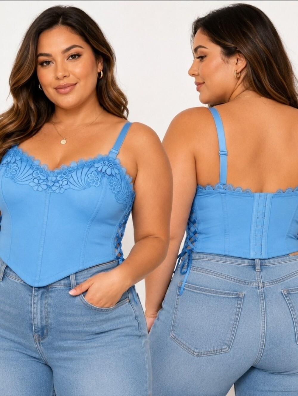 Colsie Blue Lace Longline Bustier Bra Plus Size 1X NWT